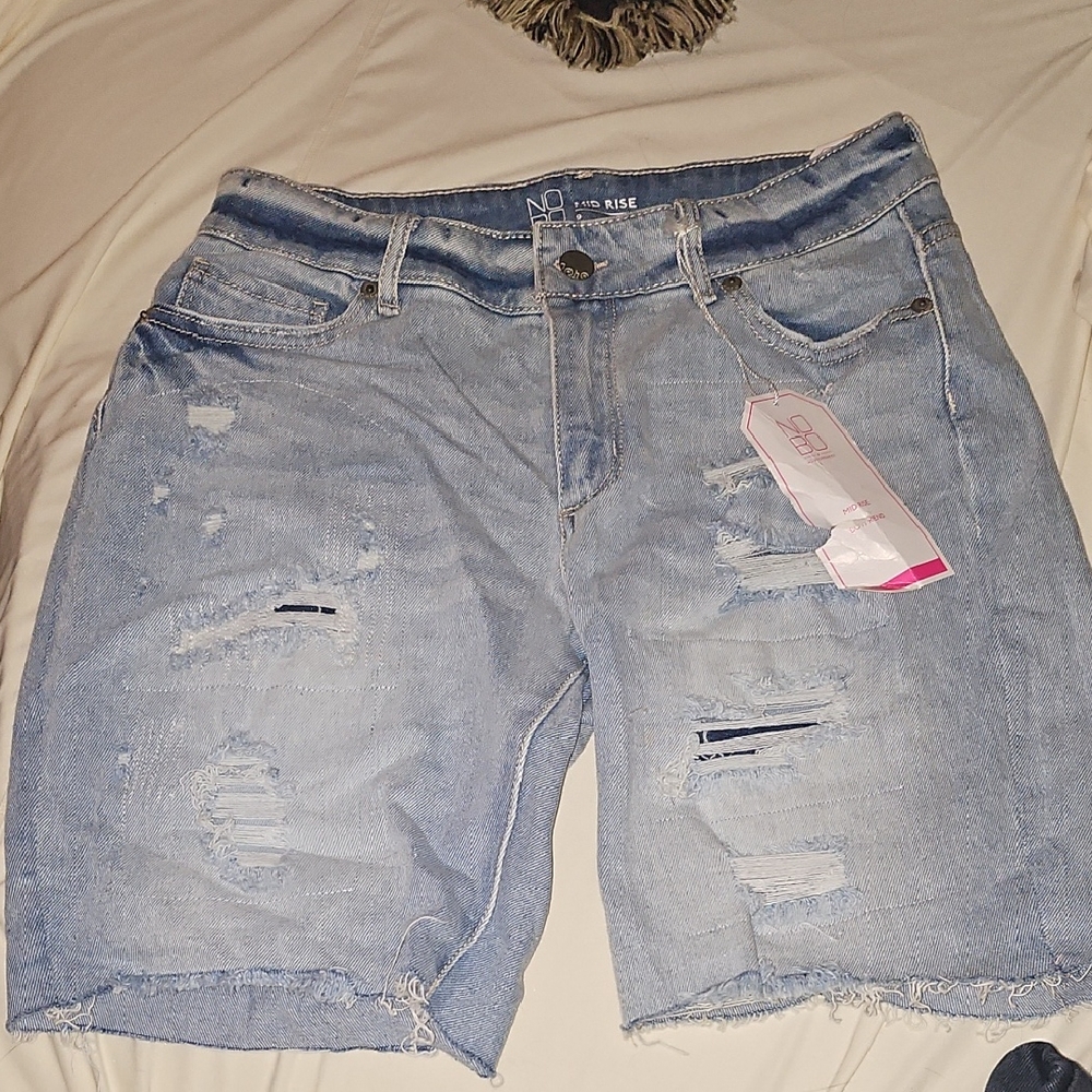 NOBO Blue Jean Shorts Distressed Raw-Edge